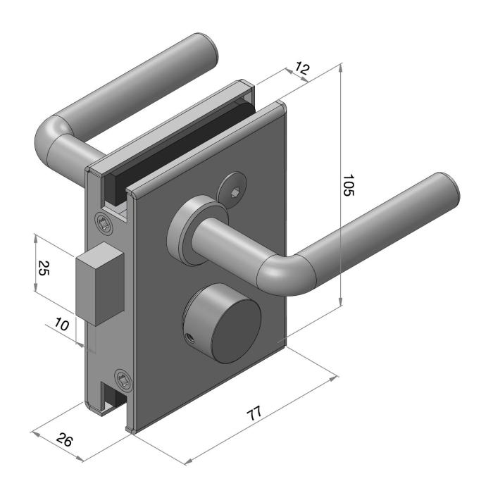 Serrure de porte pivotante PS-MINI avec poigne fixe de chaque ct & bouton  verrou d'un ct